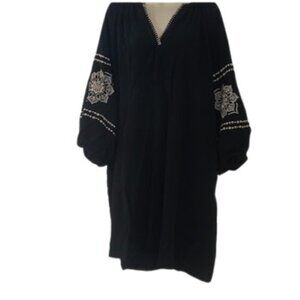 Calypso St. Barth Womens Tunic Dress Black Gauze Embroidered Sleeve Plus 2X